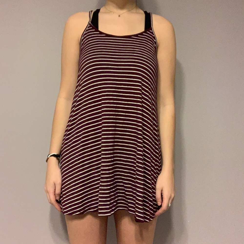 Maroon and White Striped Dress
